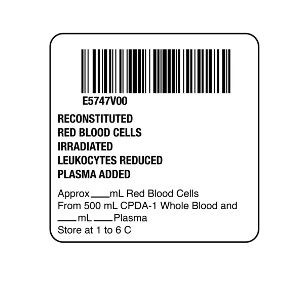 Nevs ISBT 128 Reconstituted Red Blood Cells Irradiated 2" x 2" BBC-5747 - main